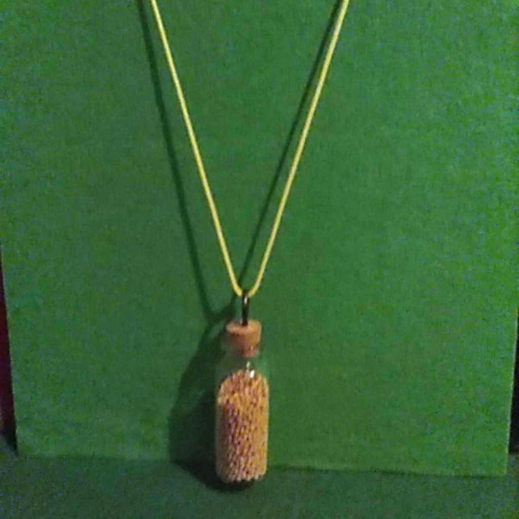 Necklace Mini Glass Bottle Mustard Seeds Faith Yellow Cord Artisan New